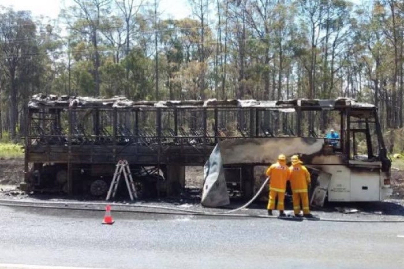 The school bus after the fire had been extinguished.