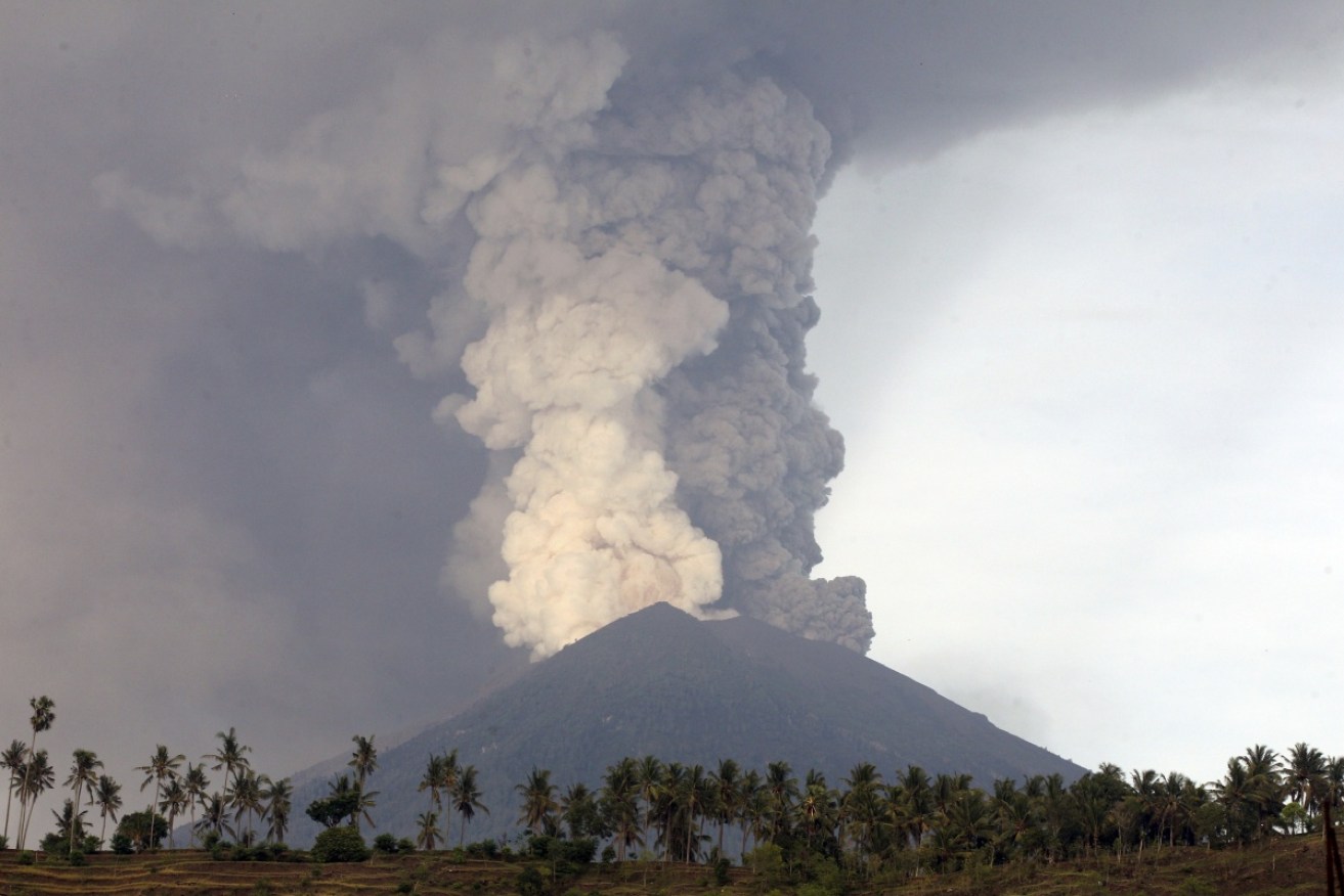 Mt Agung darkens the sky during another eruption in 2017.