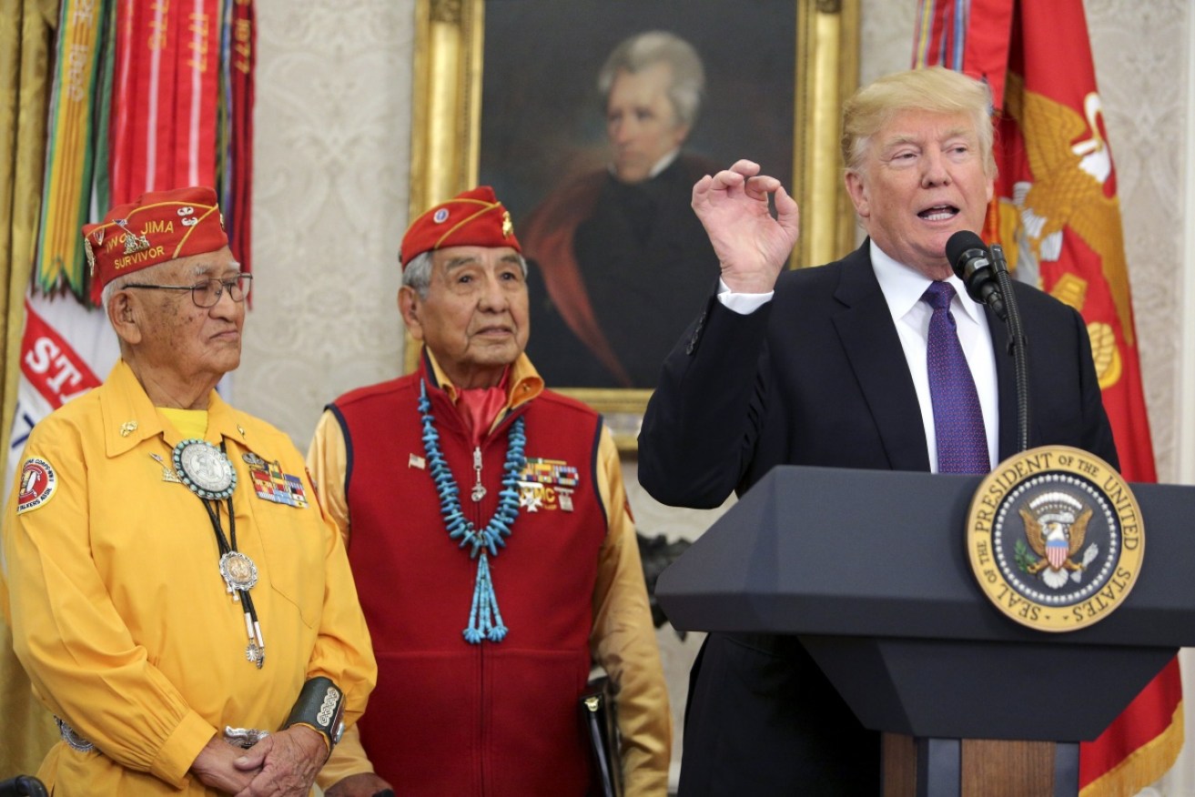 Donald Trump revived his 'Pocahontas' slur while honouring Native American veterans.