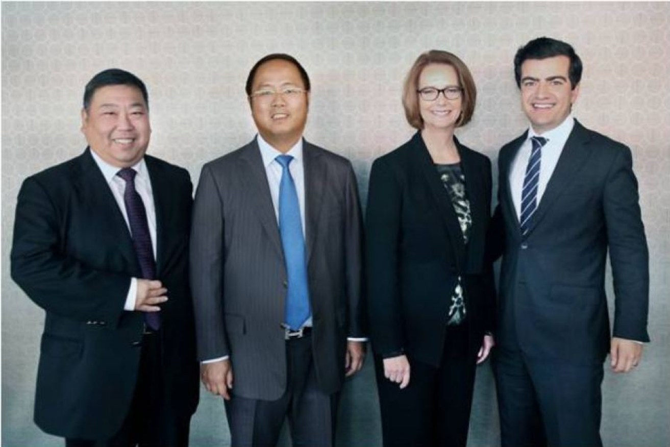 Huang Xiangmo (second from left) with Ernest Wong, former prime minster Julia Gillard and Sam Dastyari. Mr Huang has provided large donations to the major political parties.