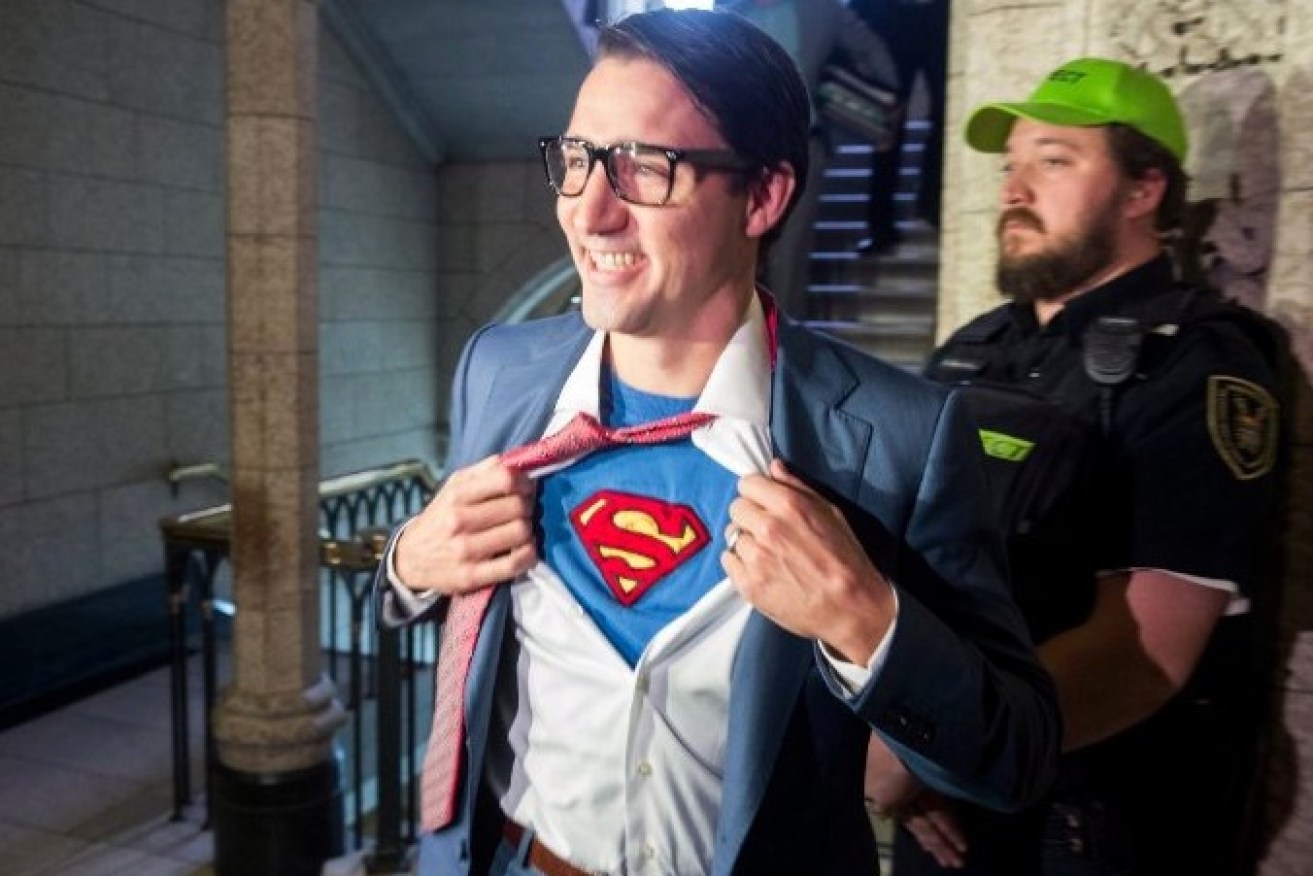 Canadian Prime Minister Justin Trudeau dressed as Superman's alter ego Clark Kent for Halloween.