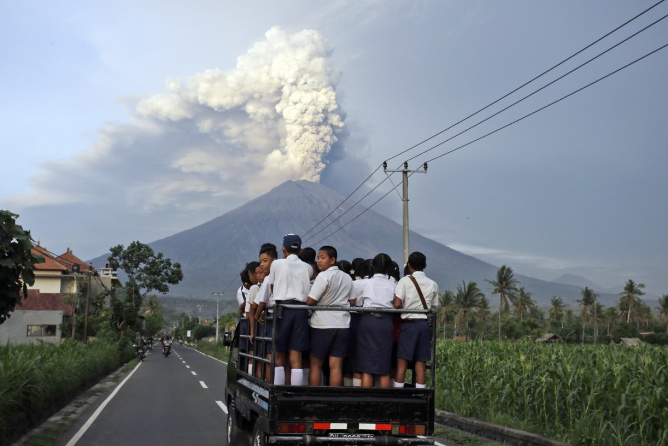 Australian holidaymakers are stranded in Bali after Mount Agung volcano erupted.