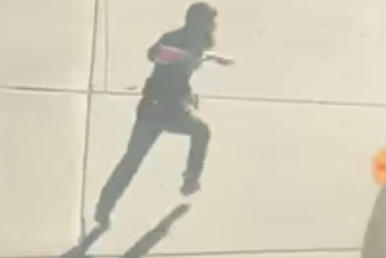 Video footage captured the attacker on the move on foot.