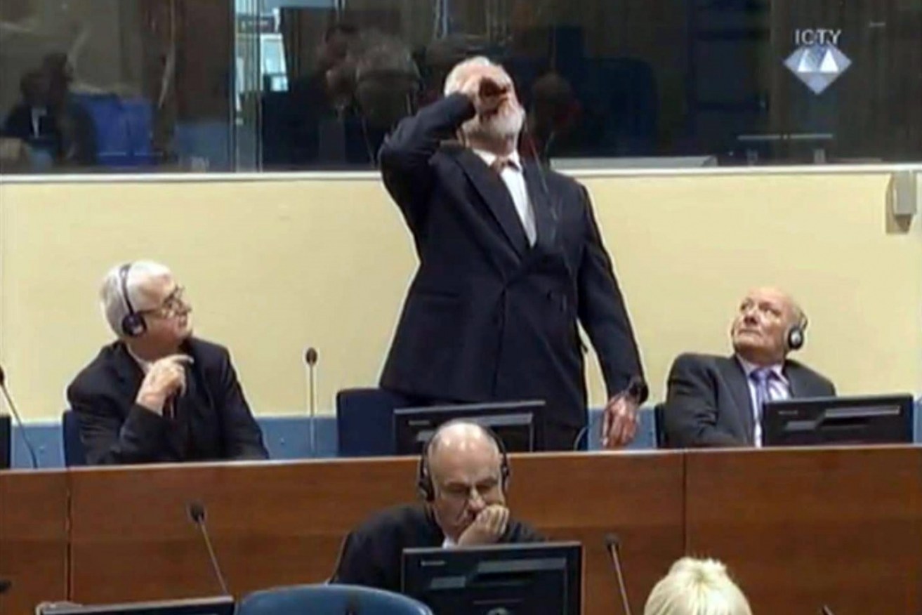 Former Bosnian Croat warlord yelled 'I have taken poison' as his verdict was read out.