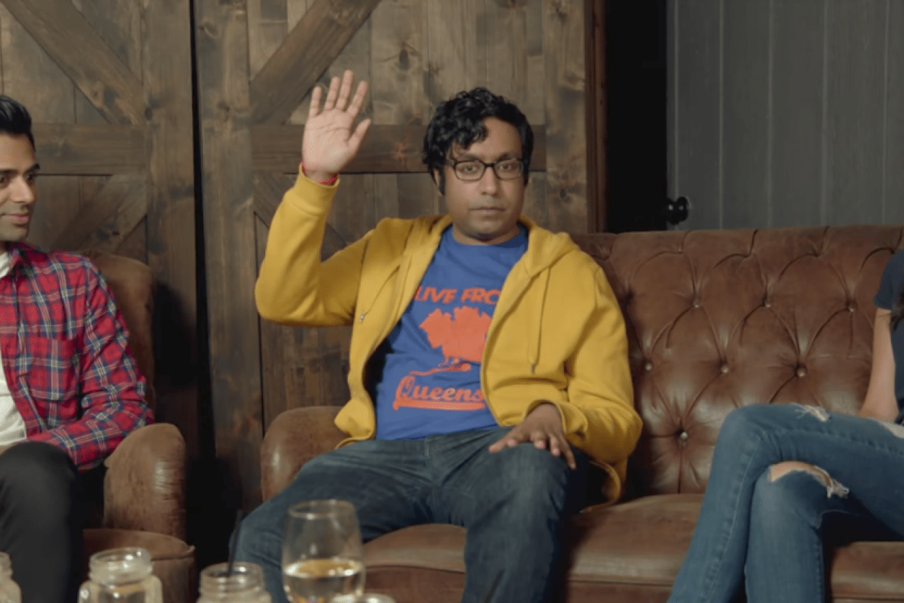 Hari Kondabolu (centre) asked other Indian actors to raise their hands if they'd even been called Apu.
