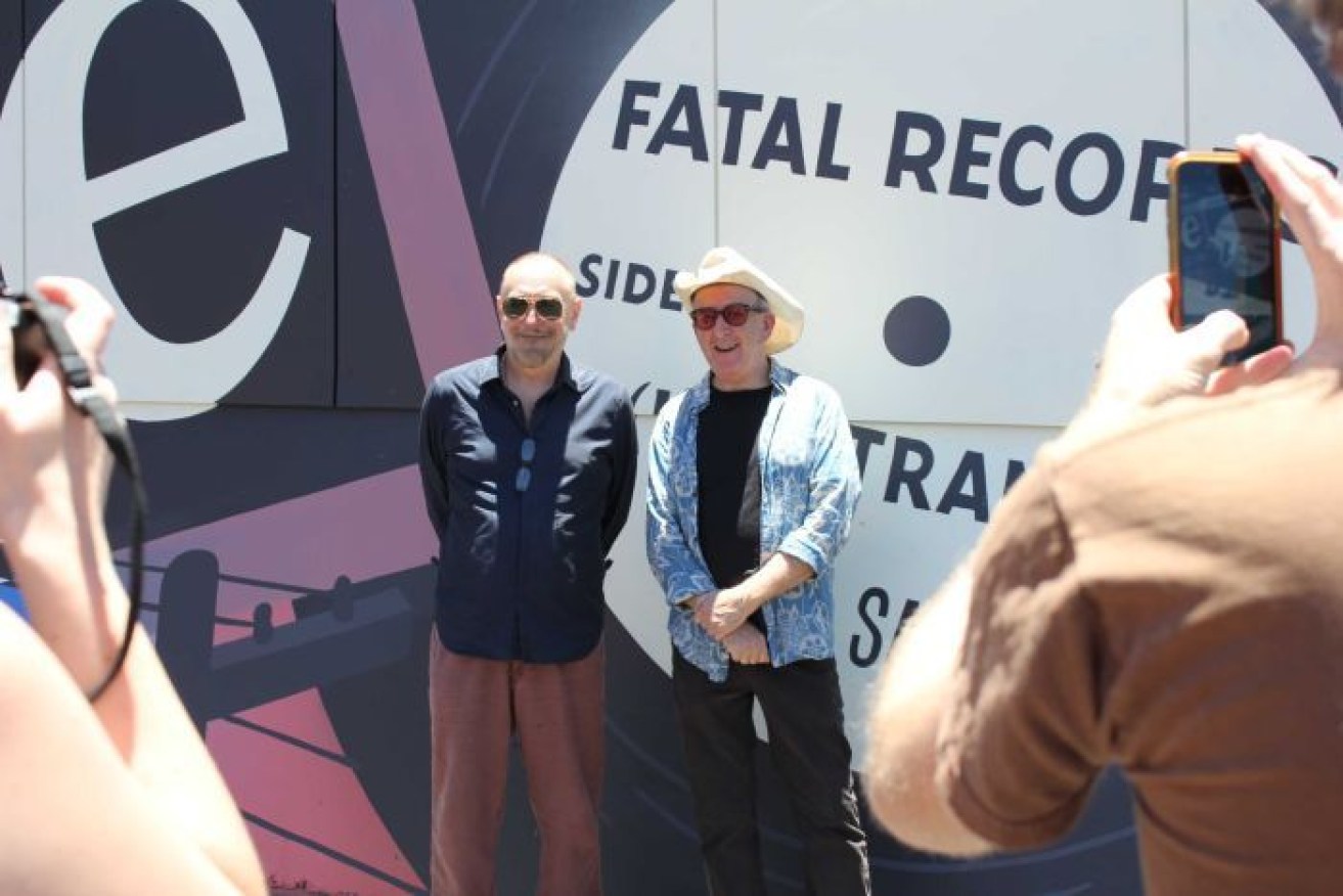 Ed Kuepper and John Willsteed at the unveiling of the mural celebrating The Saints.