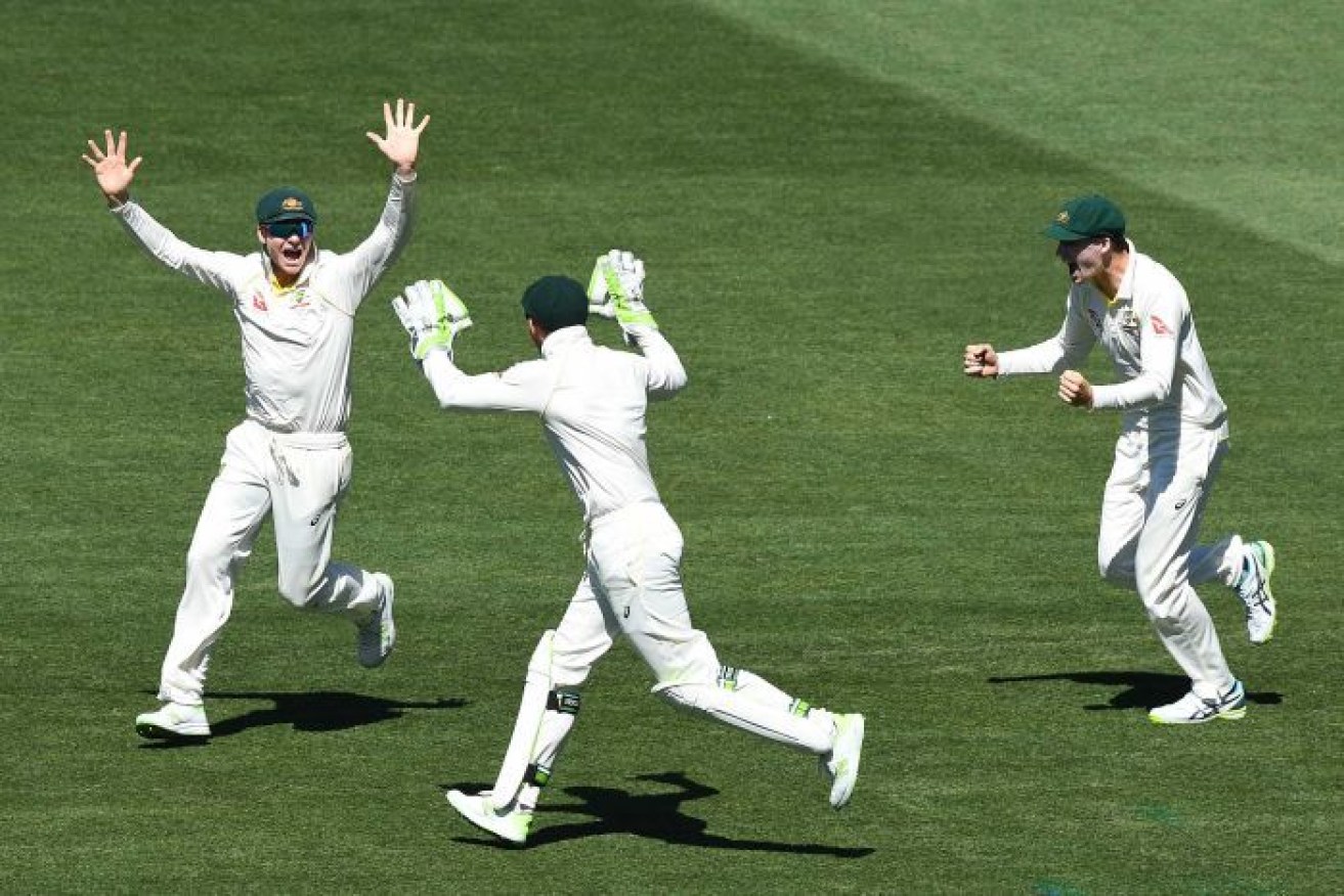 Steve Smith (L) celebrates winning the second Test.
