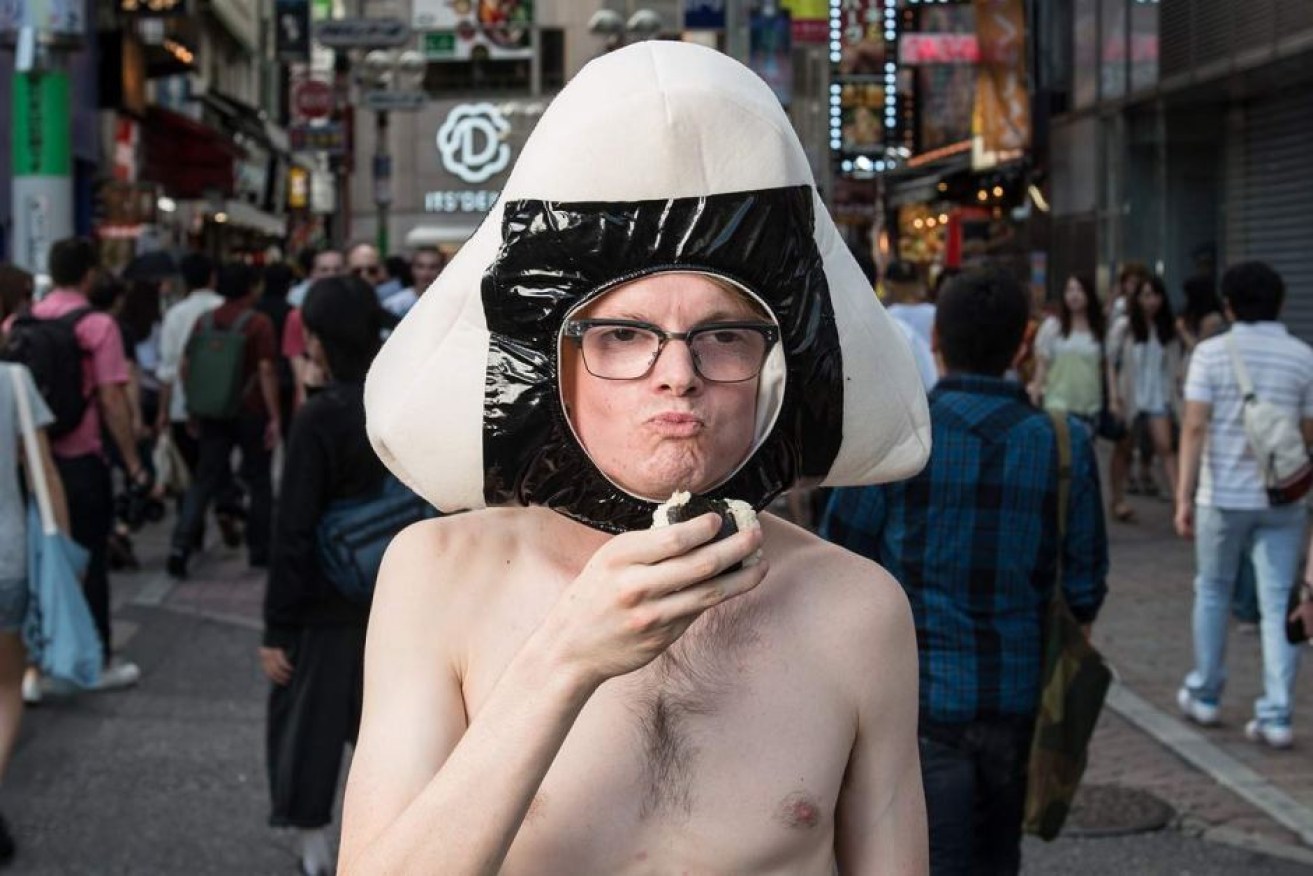 David Elliot-Jones as his Onigiri Man character in Tokyo.