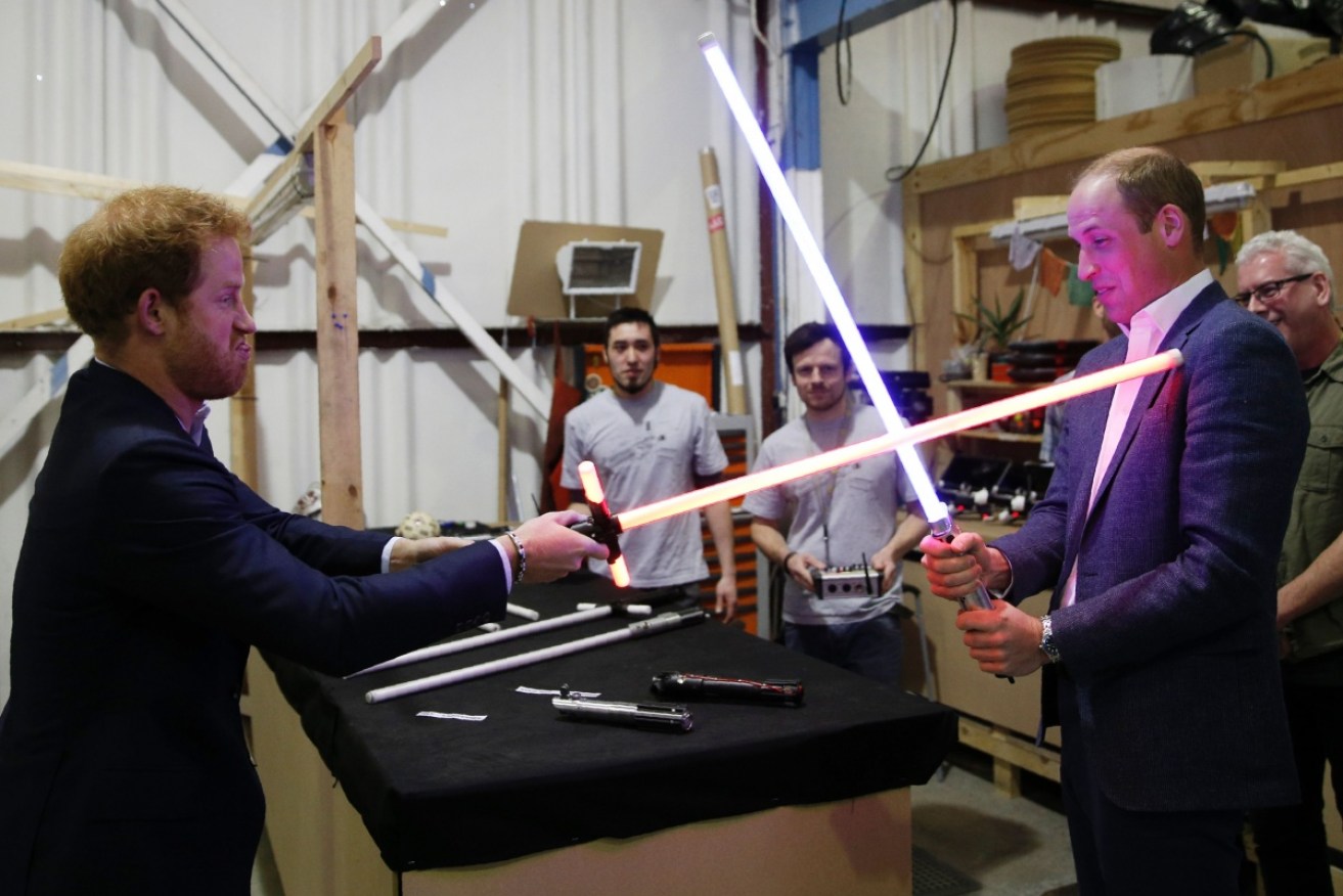 Prince Harry had a lightsaber clash with Prince William with a lightsabre on set in April 2016.