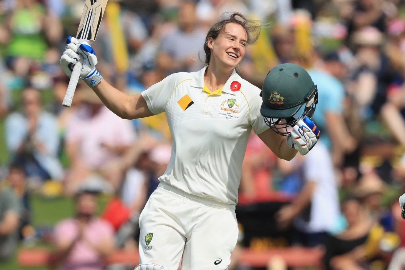 Ellyse Perry celebrates her innings during the third Ashes Test in Sydney in November.