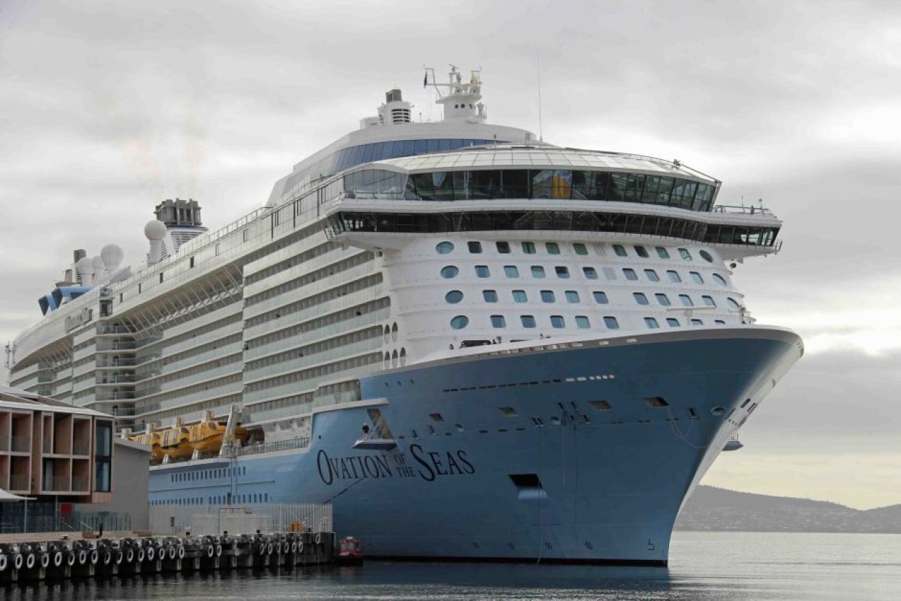 The Ovation of the Seas, which carries 5,800 passengers, is one of two cruise ships docked in Hobart.