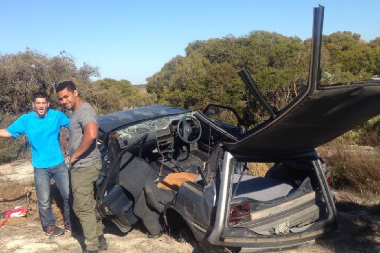 Some of the twins' antics leave wreckage, such as this car, in their wake.