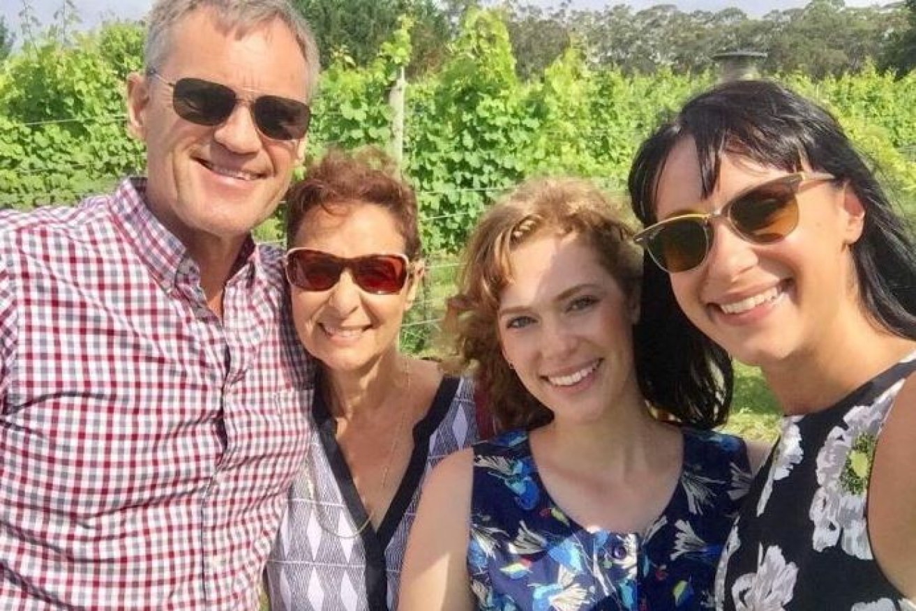Actress Jessica Falkholt (right), her parents Lars, 69, and Vivian, 60, and sister Annabelle, 21 in their last photo together.