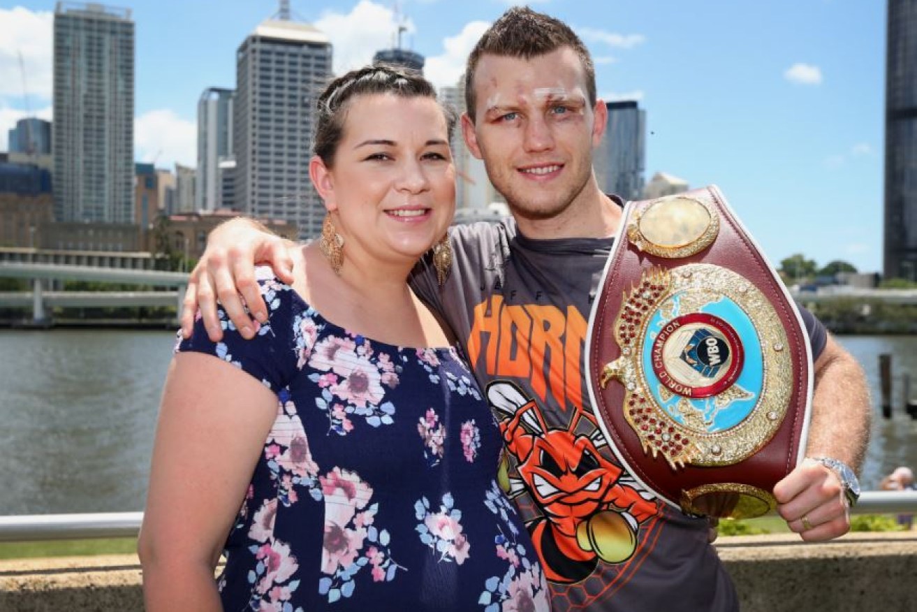 Lord of the ring Jeff Horn marks his December victory over Gary Corcoran with heavily pregnant wife Jo. Now the couple have something even sweeter to celebrate.