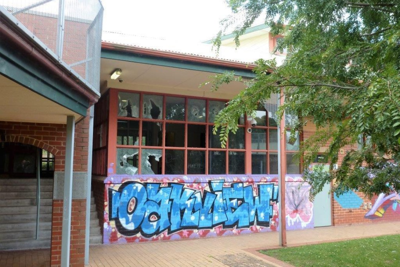 Smashed windows at Parkville Youth Justice Precinct are pictured after riots in November last year.