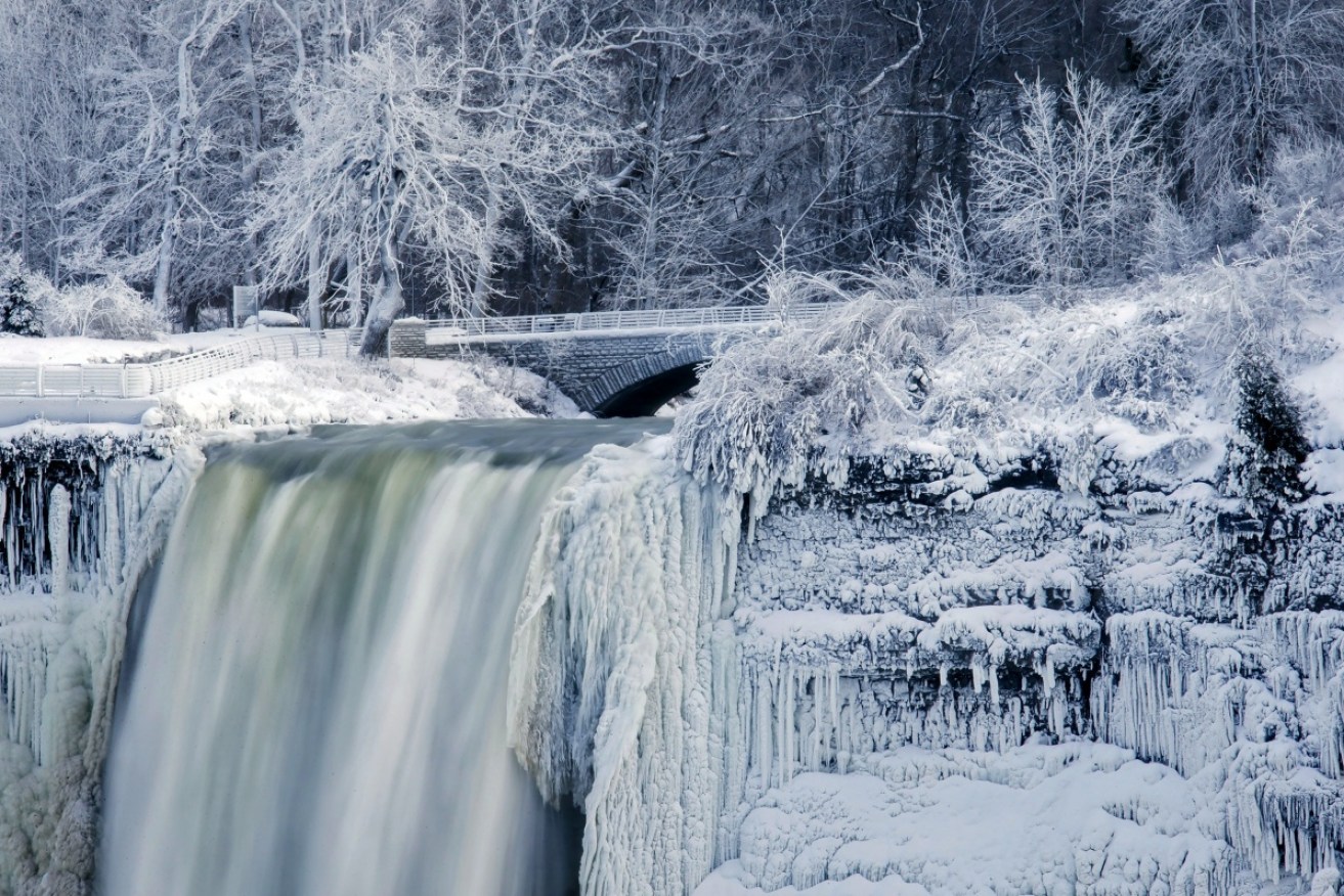 The cold snap gripping North America has seen Niagara Falls, on the US-Canada border, partially freeze over.