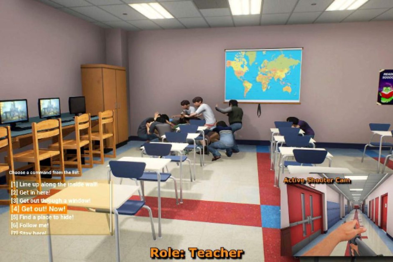 The simulator lets users switch between the viewpoints of teachers, pupils, police officers and assailants.
