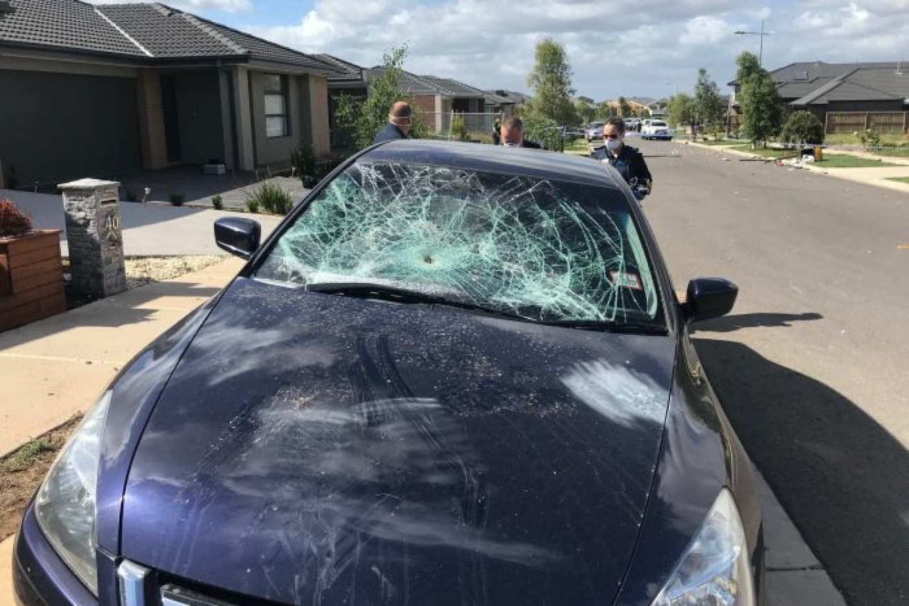 A car damaged when an Airbnb property was trashed by a group in Werribee in December.