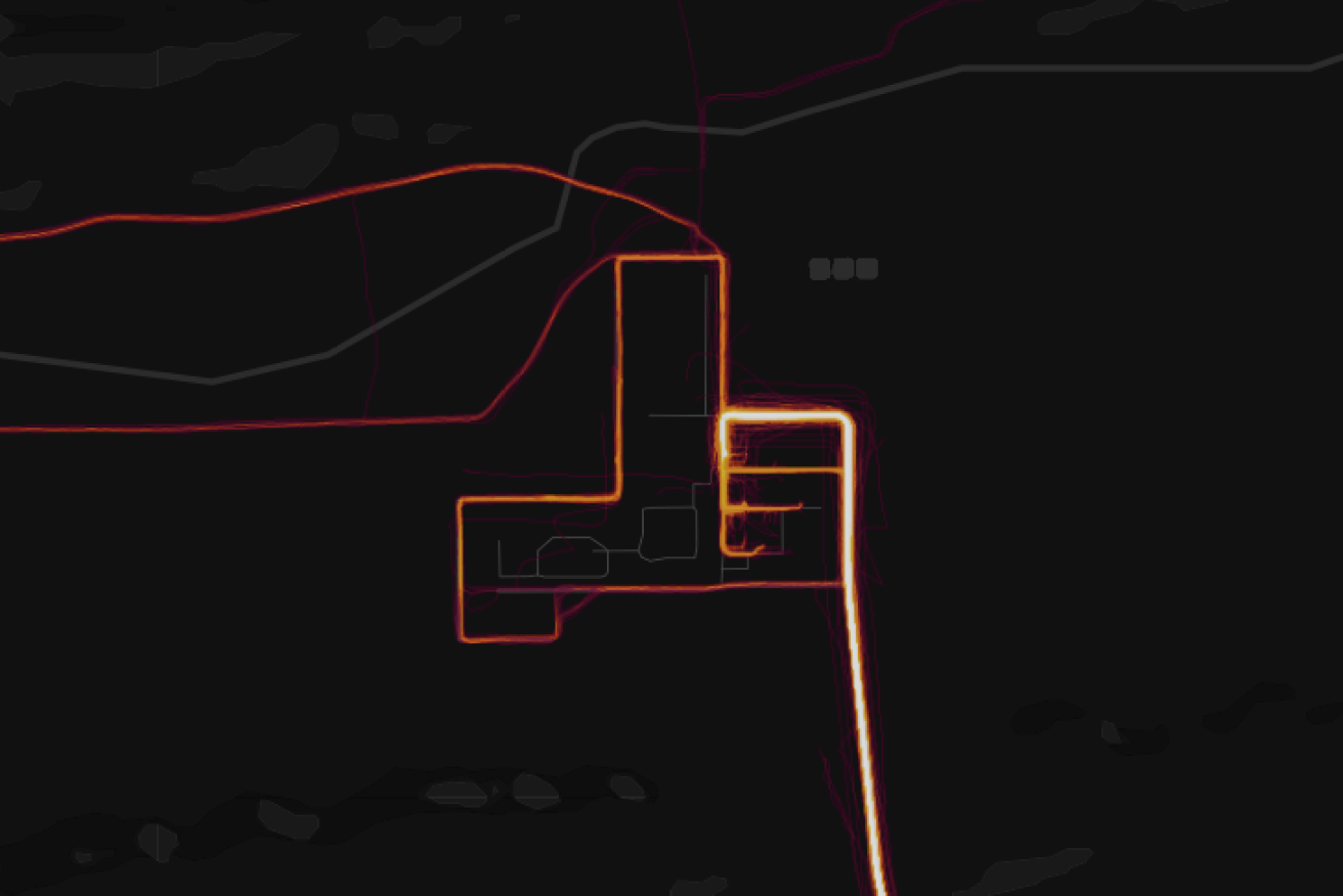 The secretive US military base Pine Gap, which is located south-west of Alice Springs, can be viewed on the Strava map. 