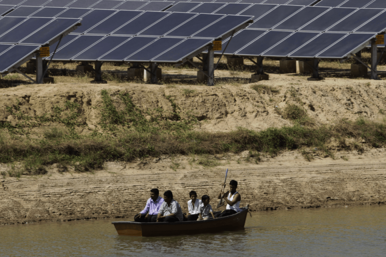 A large-scale solar farm in Gujarat province, India.