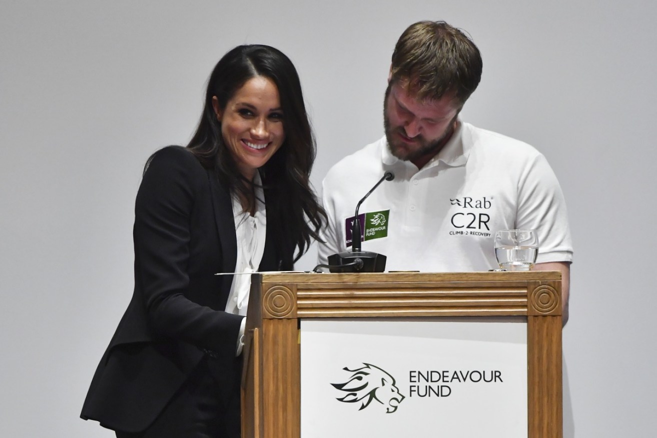 Meghan Markle takes to the podium at an awards night in London on February 1.