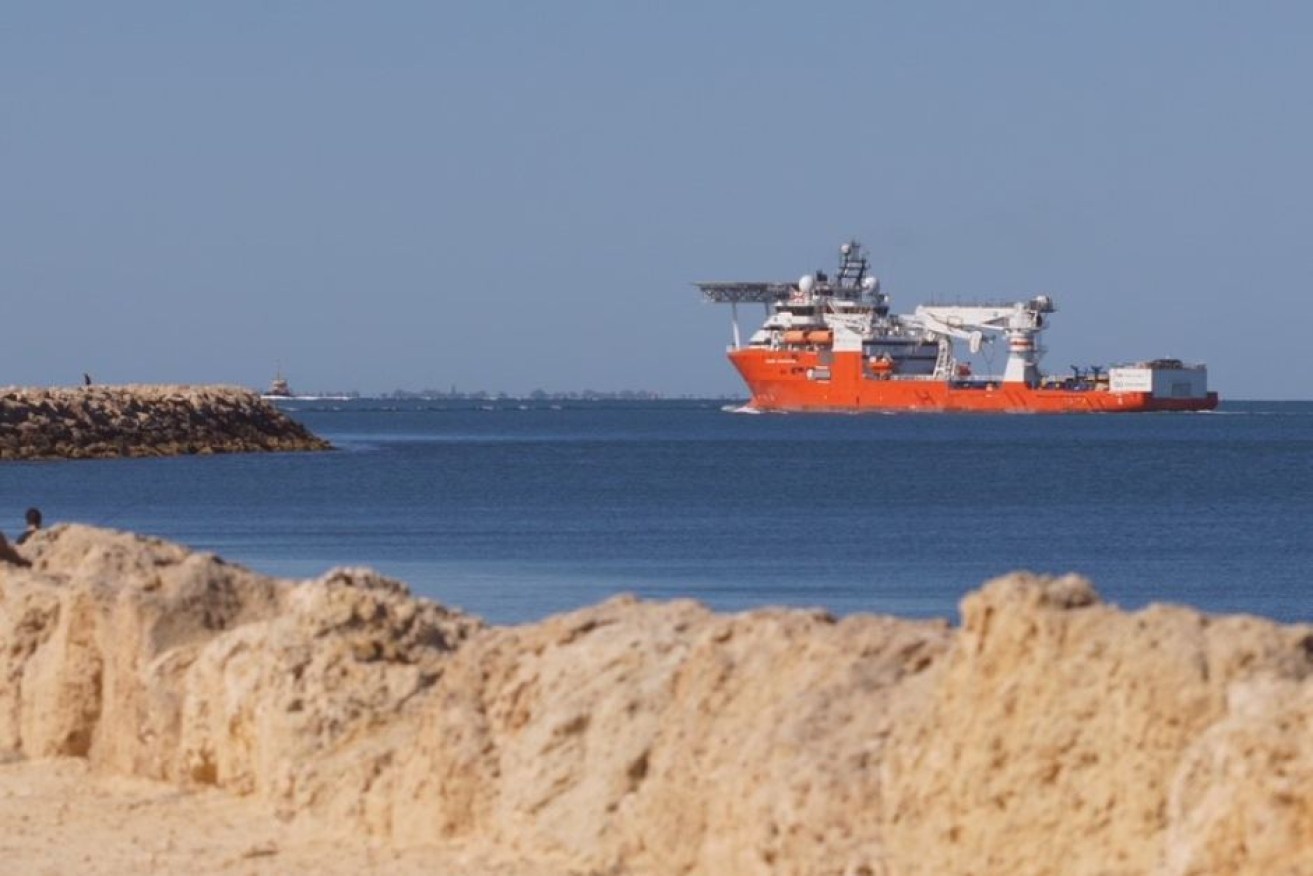 Seabed Constructor sails into Fremantle, before resuming its search for MH370. 