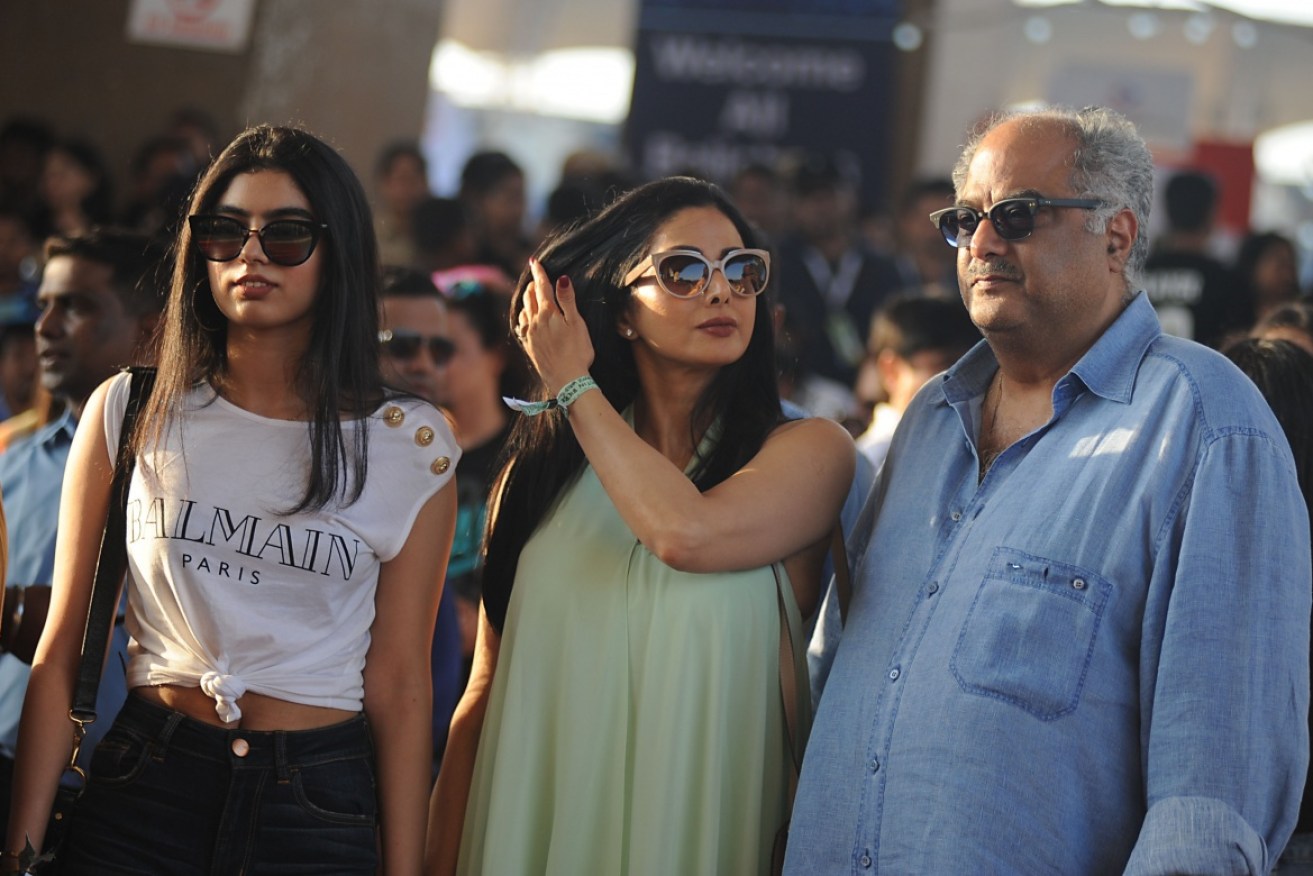 Sridevi (centre) with her daughter Jhanvi and husband Boney Kapoor at a Justin Bieber concert in May 2017.