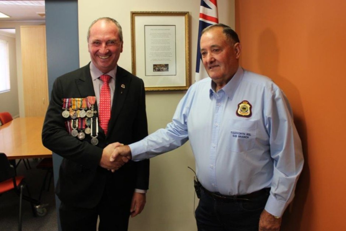 Barnaby Joyce was sworn into the Tamworth RSL sub-branch last year wearing family medals.