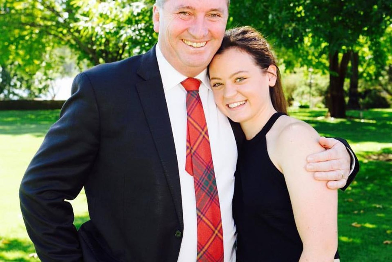 Barnaby Joyce with his daughter Caroline, 17, at his swearing in as Deputy Prime Minister.