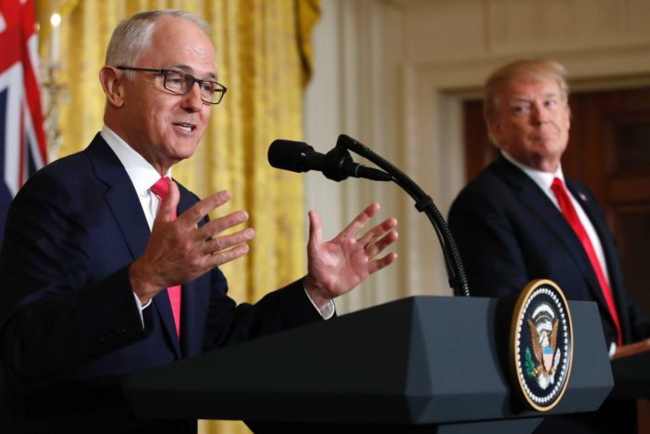 Malcolm Turnbull and Donald Trump at their joint press conference. 