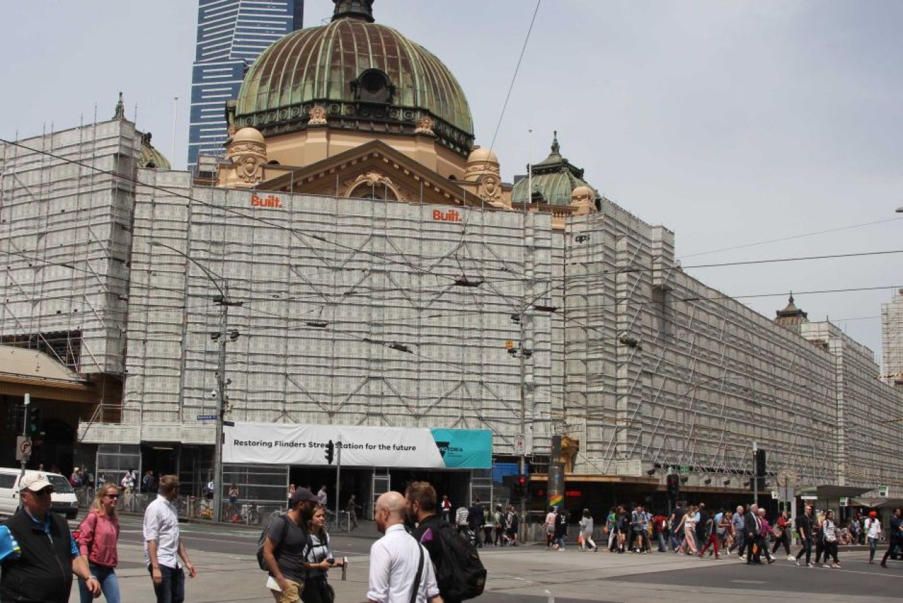 Flinders Street Station was covered with scaffolding for works on its façade in November last year.