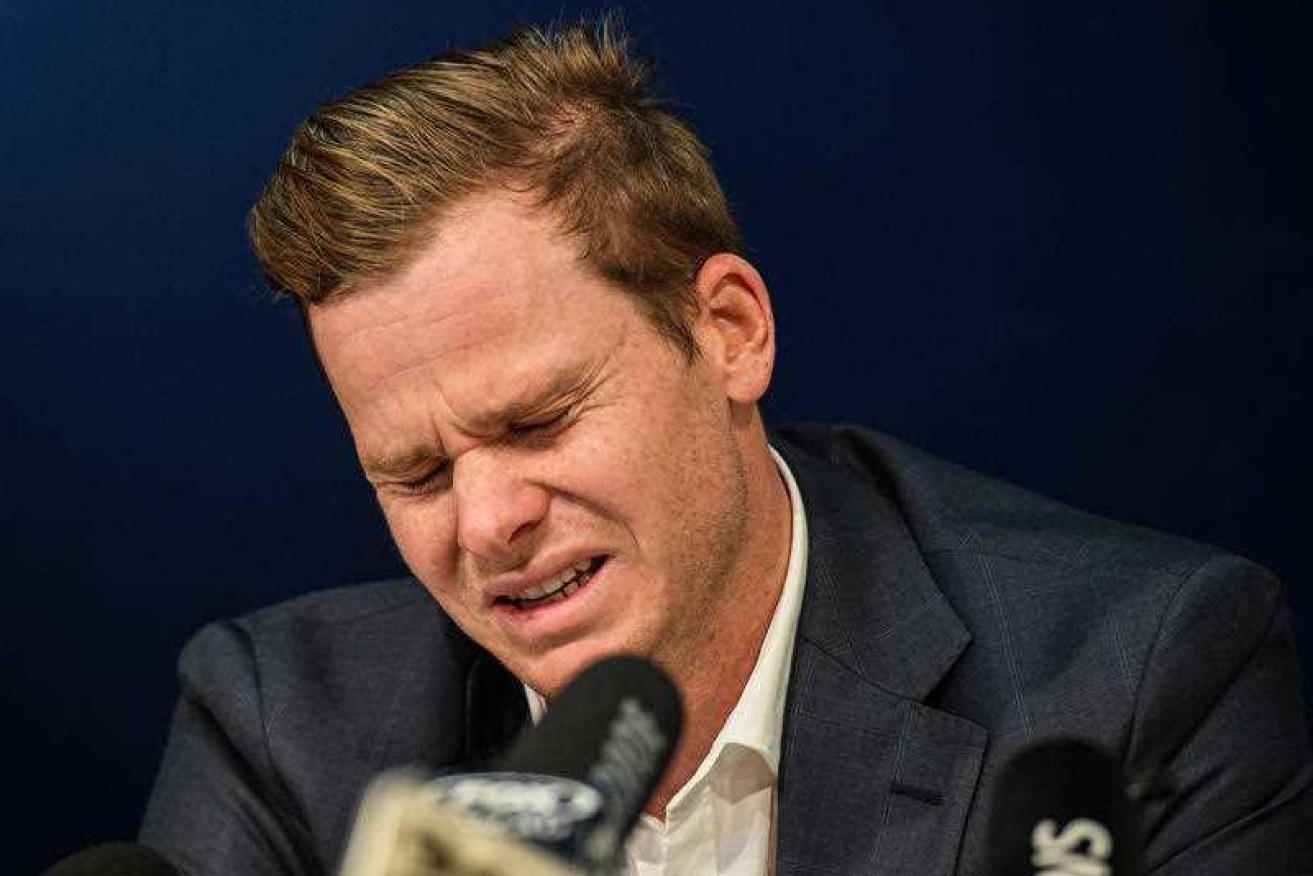 Steve Smith could not hide his emotions during a press conference following his one-year ban.