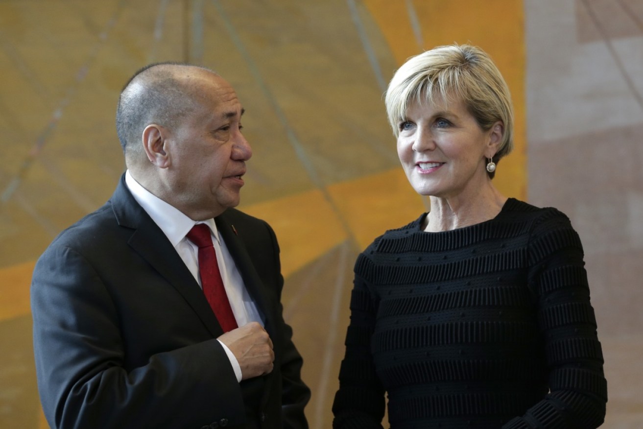 East Timor representative Agio Pereira and Australian Foreign MinisterJulie Bishop at the UN. 