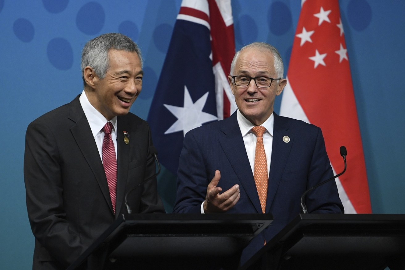 Singapore Prime Minister Lee Hsien Loong (L) and Prime Minister Malcolm Turnbull at the ASEAN-Australia Special Summit.