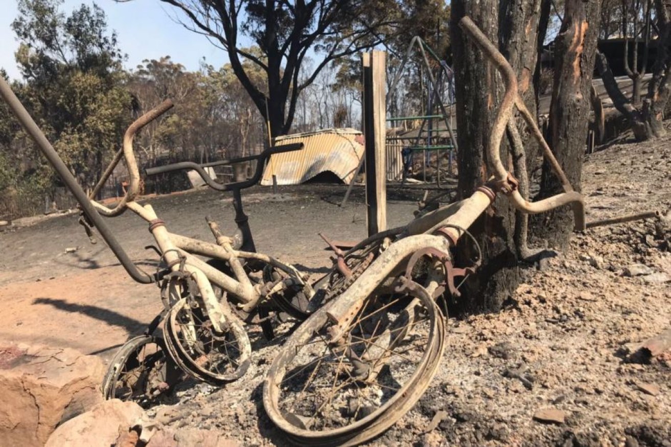 A burnt-out playground after the Tathra fires whipped through the small coastal NSW town.