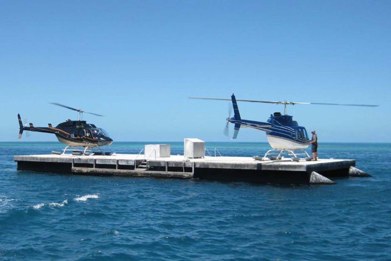 The helicopter pontoon at Hardy Reef, where a chopper crashed on Wednesday afternoon.