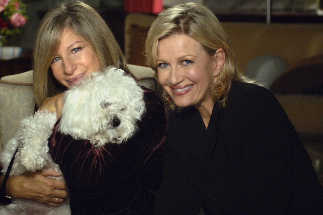 Streisand’s late dog, Samantha, died last year aged 14. Streisand is pictured with journalist Diane Sawyer. 