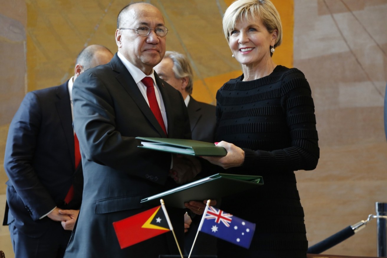 Timor-Leste's Minister of State Agio Pereira with Australian Foreign Minister Julie Bishop at the UN.
