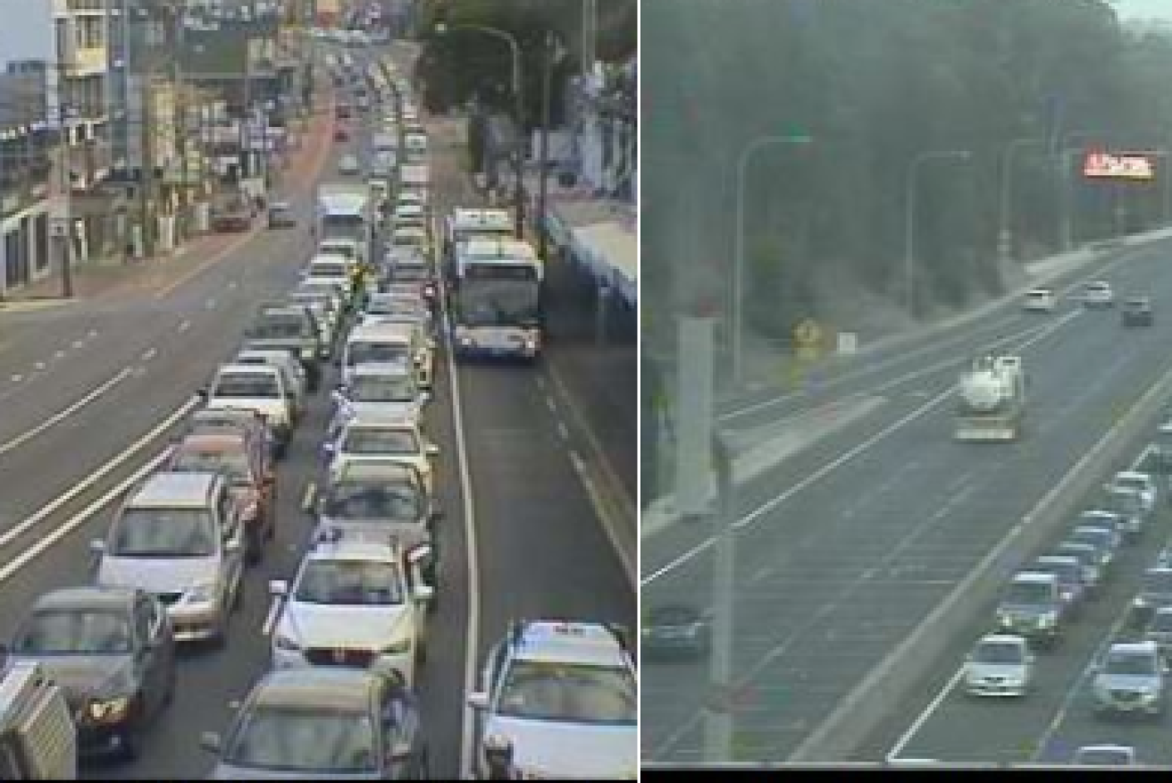 The tailbacks on approaches to the Harbour Bridge.