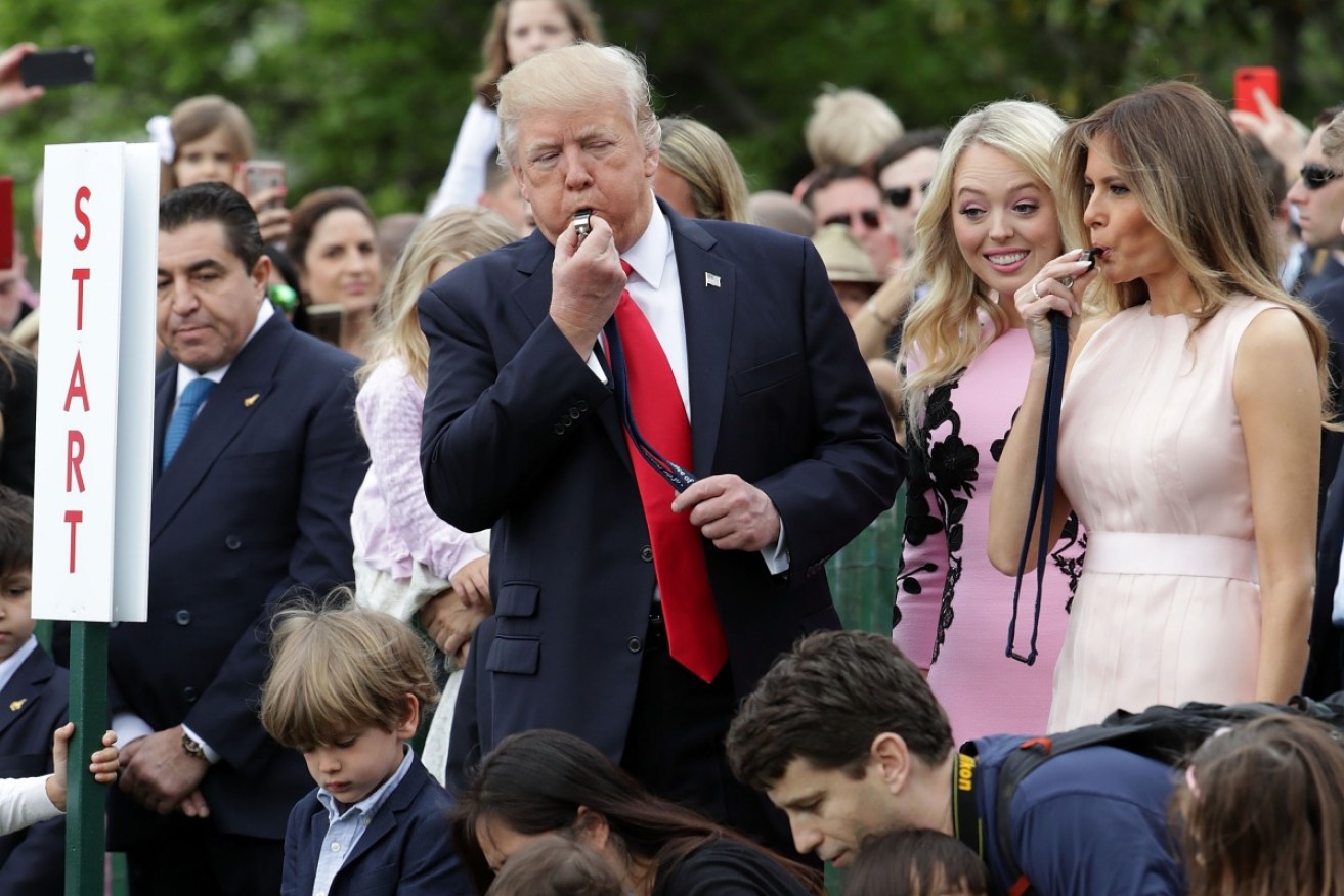 Tiffany Trump is part of the Donald and Melania gang at the start of the 2018 White House Easter egg roll on April 2.