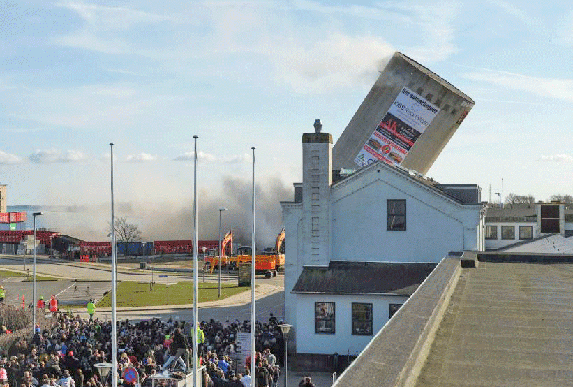 Crowds looked on as the tower's demolition went terribly wrong.