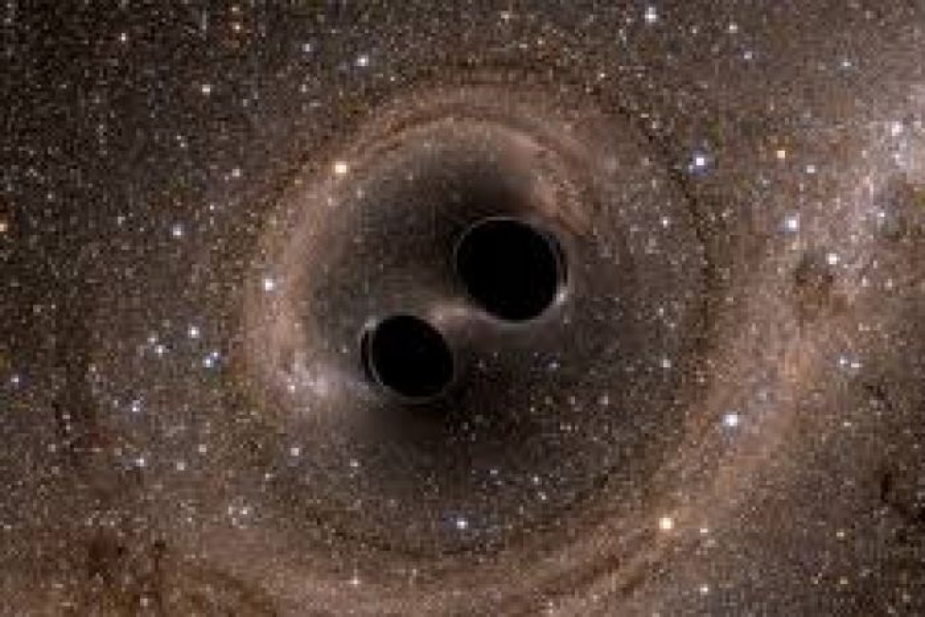 A computer simulation of black holes colliding.  