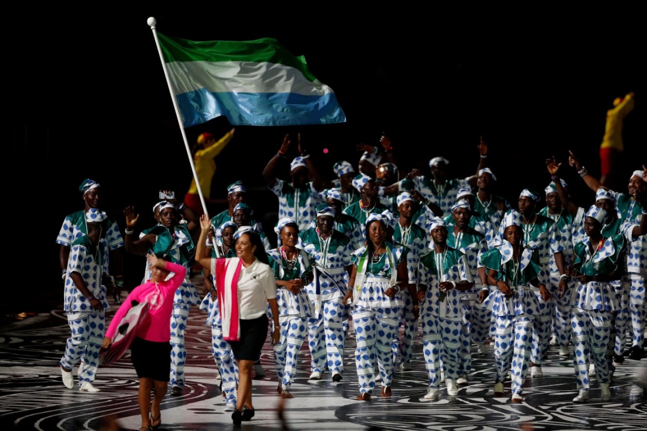 The Sierra Leone team at the Commonwealth Games opening ceremony. 