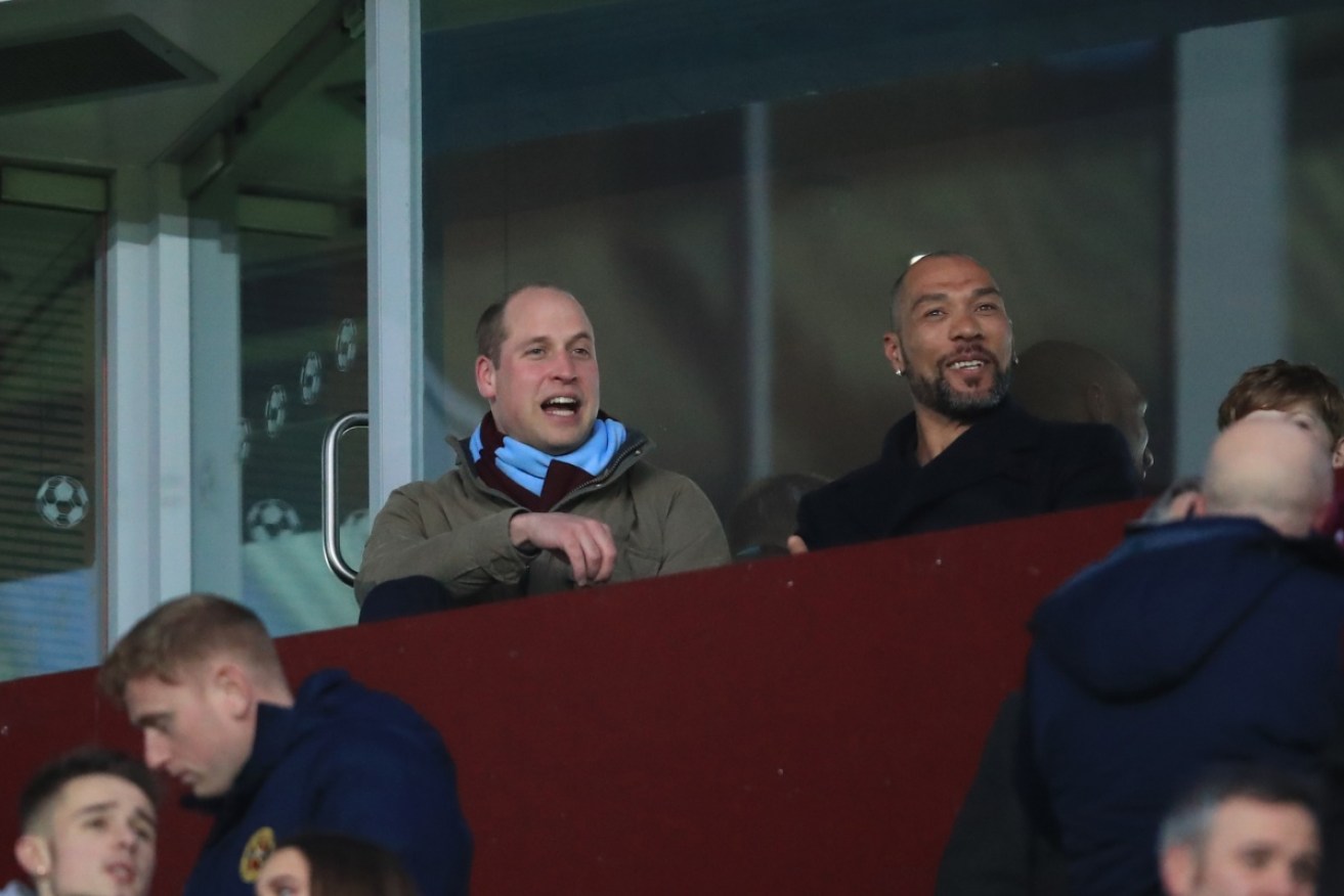 Prince William cheers on Aston Villa on April 10 before reportedly giving away a clue to his third child's gender.