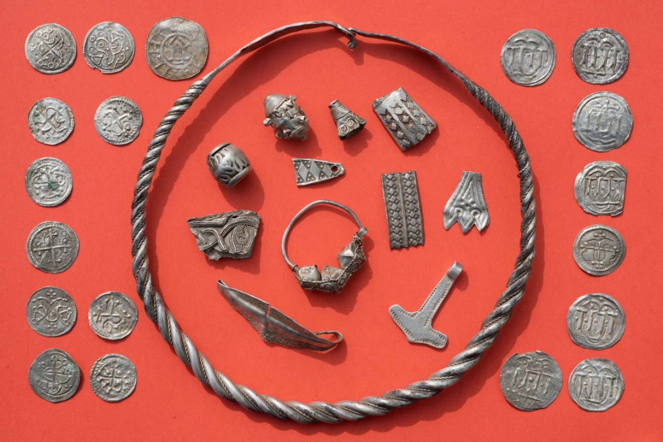 Coins and jewellery believed to be from the hoard of Danish Viking king Harald Bluetooth.