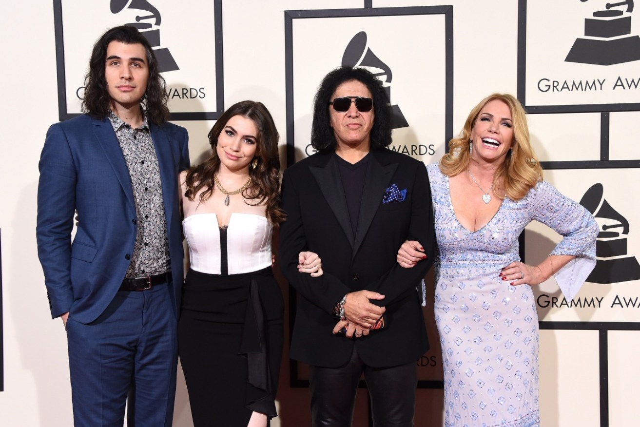 Gene Simmons (second from right) with his family (from left), son Nick, daughter Sophie and wife Shannon in 2016.