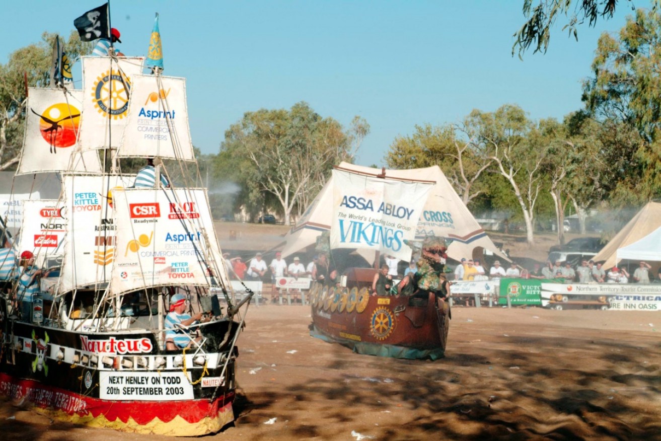 The famous Henley on Todd regatta on the dry Todd River at Alice Springs.