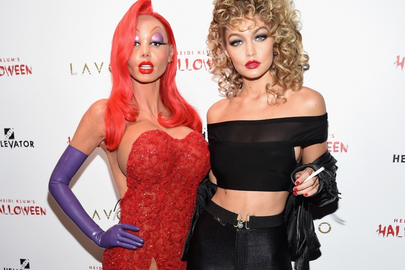 Heidi Klum as Jessica Rabbit (left) and Gigi Hadid as Sandy from <i>Grease</i>, both people who take themes very seriously.