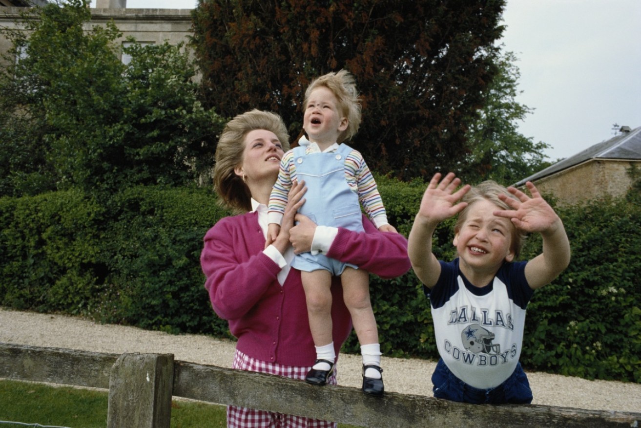 Princess Diana with sons Harry and William at their country home Highgrove House in 1986