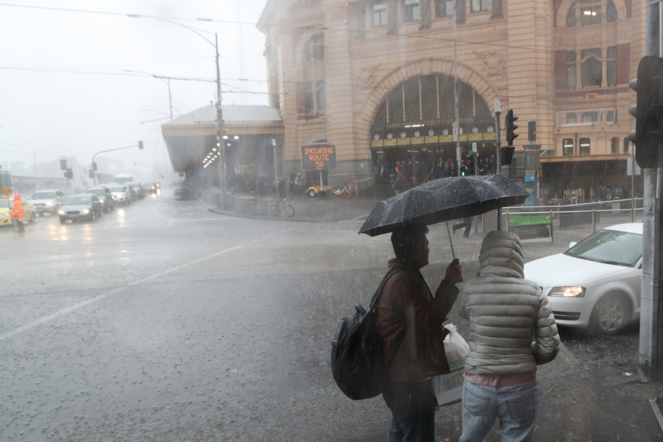 Rain pelting Melbourne is pictured during another weather event.